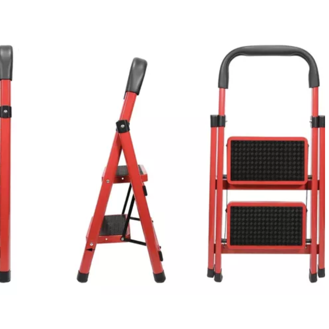 Escalera Plegable de 2 Escalones Rojo y Gris XT-2TD