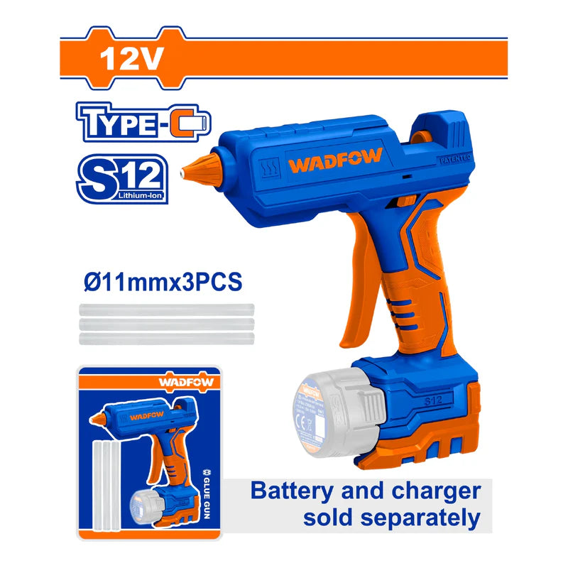 Pistola De Silicón 12V Incluye 3 Barras De Pegamento. Batería Y Cargador Por Separado. WLU1412 WADFOW