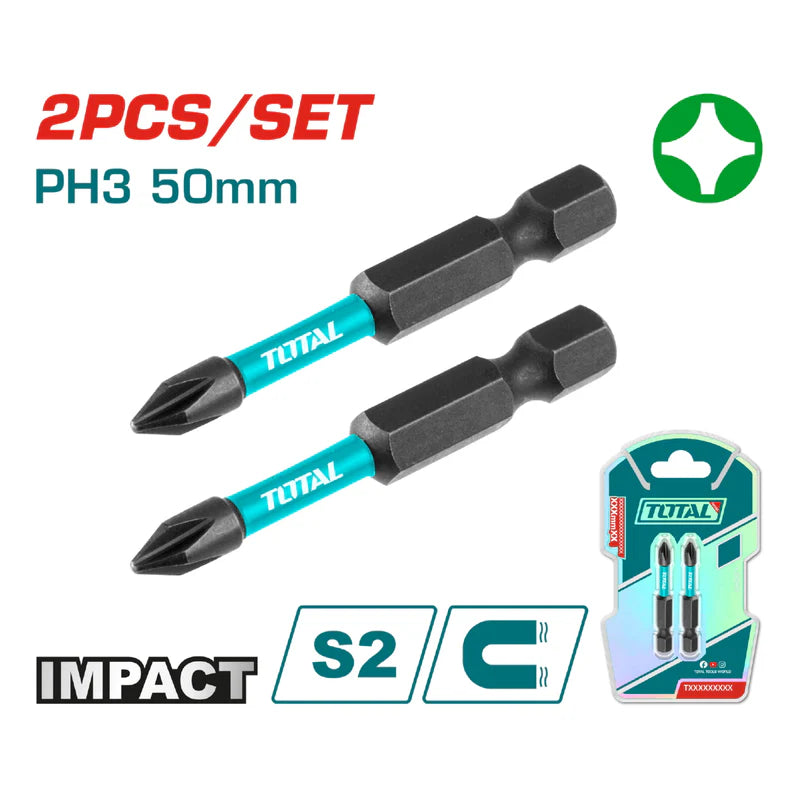 Puntas De Destornillador De Impacto PH3 50Mm S2 Set De 2 Pzas. Magnético. Tipo Phillips TACIM71PH350