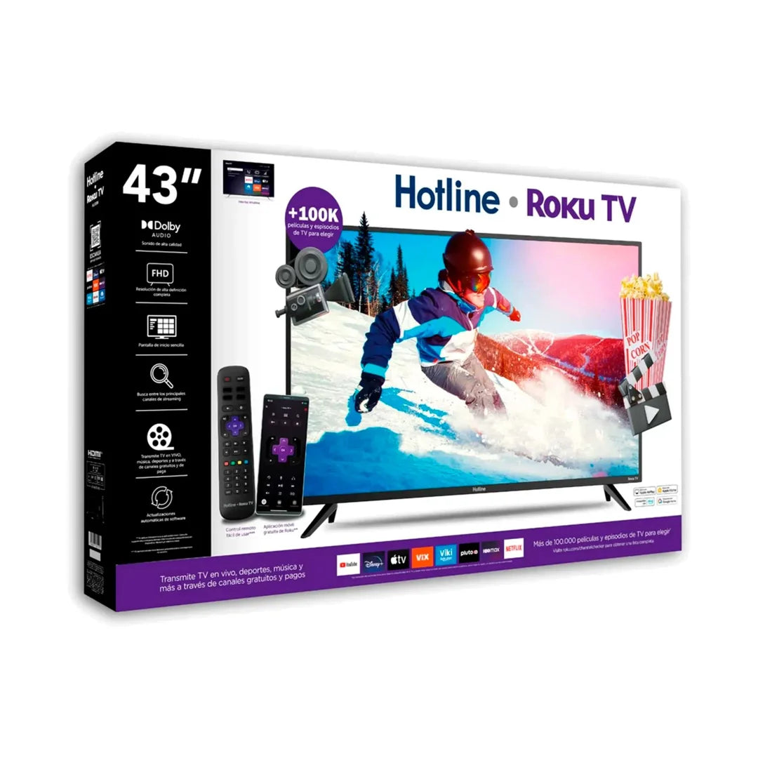 Televisión Smart TV Led 43" Ultra HD con Sistema Roku Frameless Hotline HL43K5RKT2 Televisores.