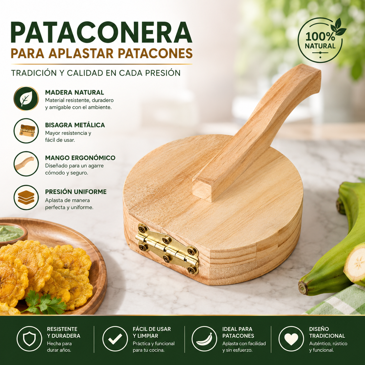 Pataconera Plana de Madera 11.5cm PT-005 Tostones.