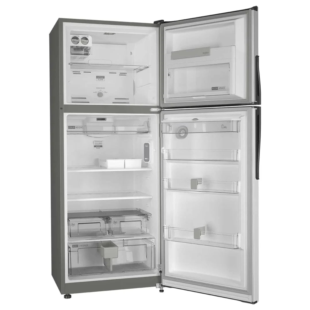 Refrigeradora Whirlpool WRW45AKTWW 435 Litros No Frost Top Mount 15p3 con Dispensador de Agua, Panel Touch y Acero Inoxidable Antifingerprint Nevera.