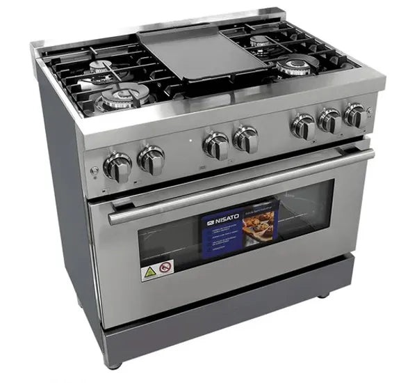 Estufa con Horno Semi-Industrial 36" 5 Quemadores a Gas + Plancha Acero Inoxidable Nisato NPX-9076RS7