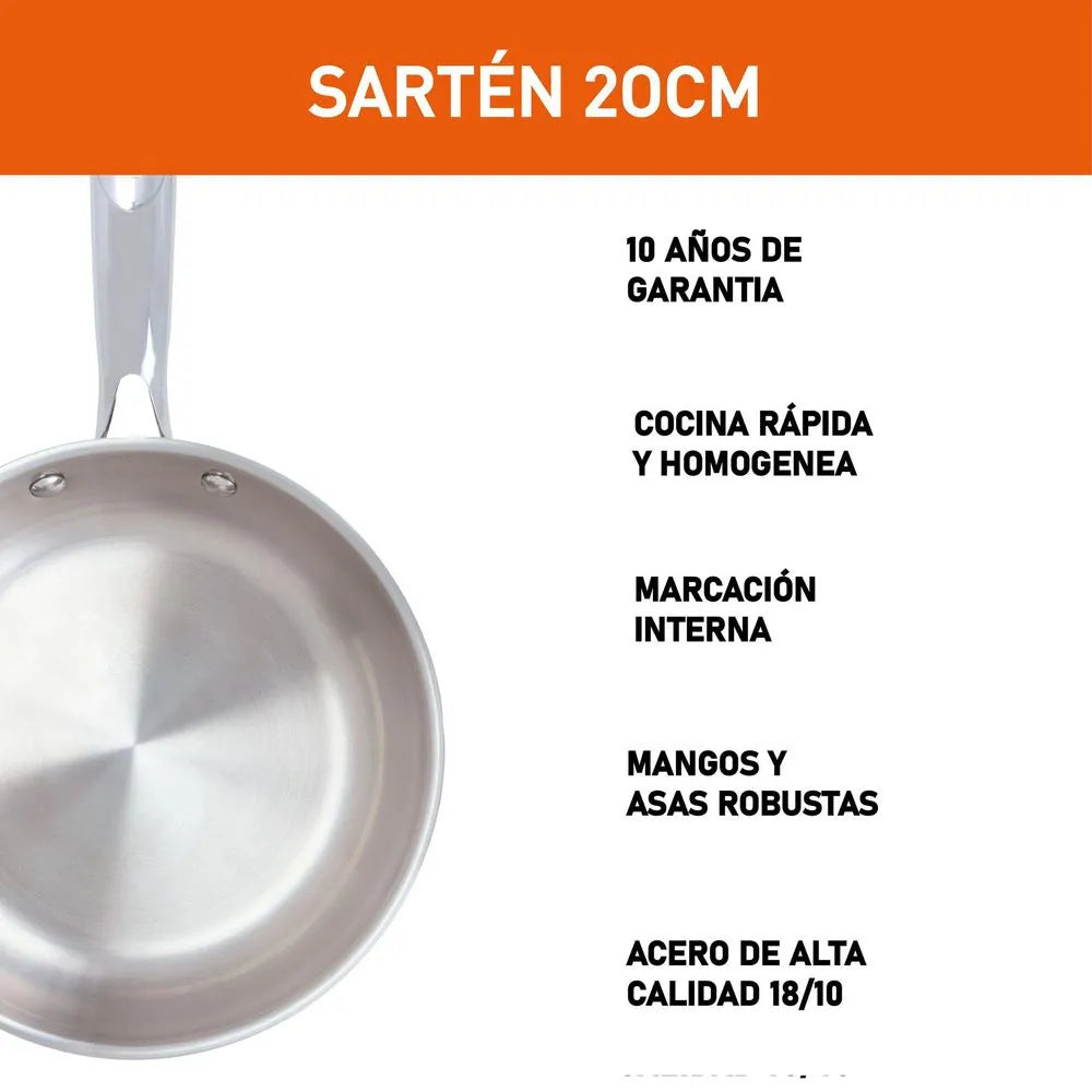 Sartén de Acero Inoxidable 28cm Maestro Tricapa Imusa G7610684