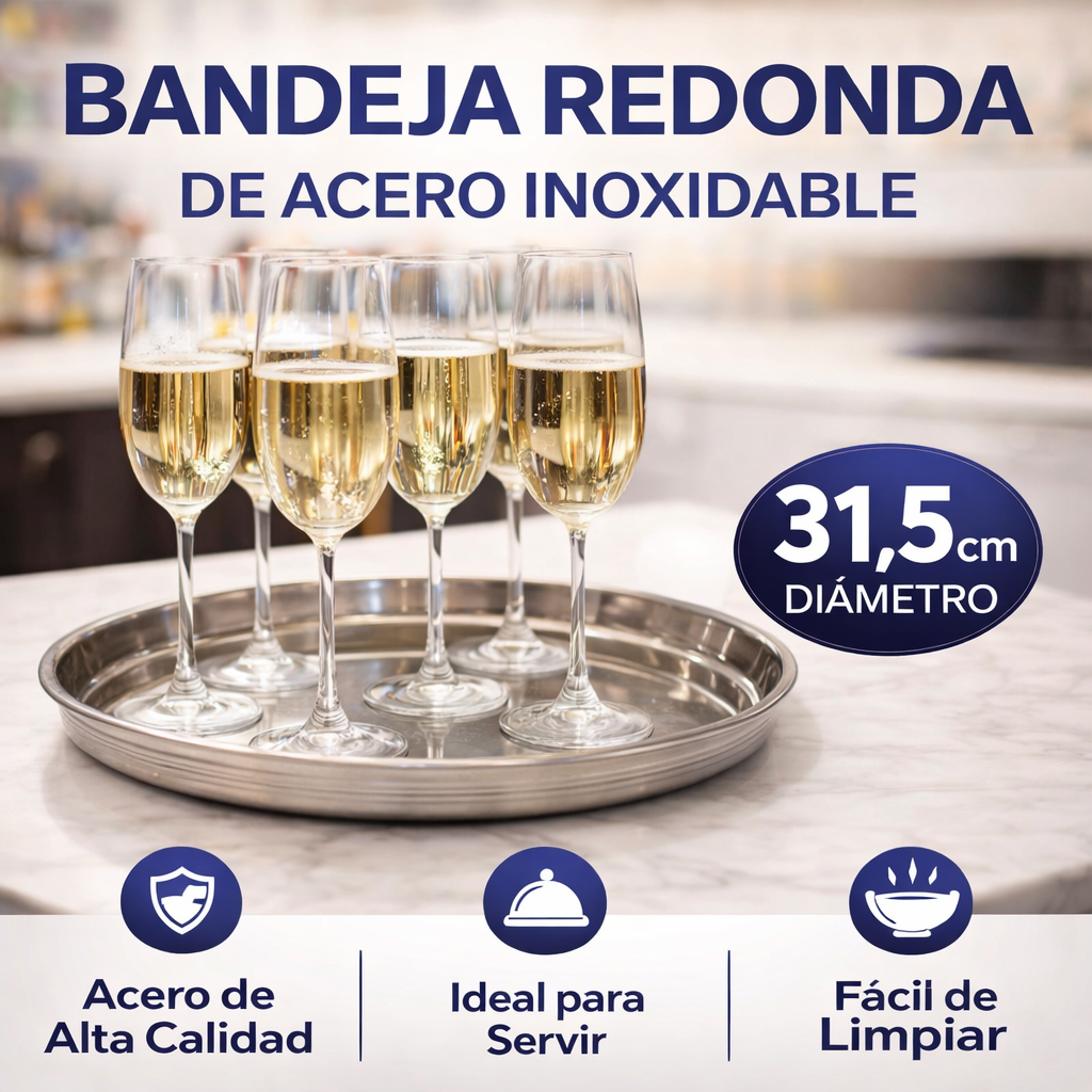 (LLEGANDO 27 DE MARZO) Bandeja Redonda de Acero Inoxidable 31.5x3cm PBR1124-32