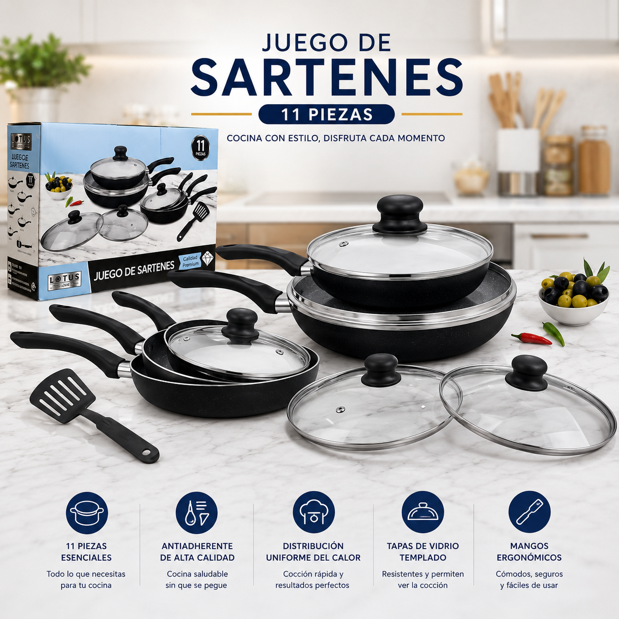 Juego de Sartenes con Tapas de 11 Piezas Negro Lotus LHC-9701