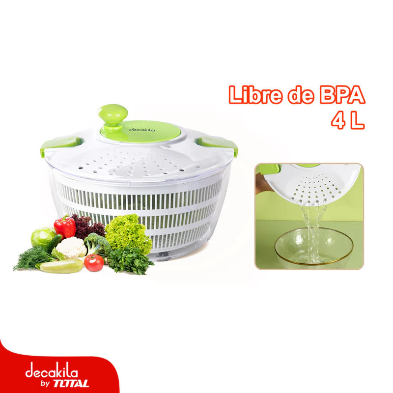 Centrifugador ENSALADAS Vegetales 4L Fácil De Limpiar. Con Manivela Para Escurrir. Escurridor Secador Spinner Decakila KMTT088W DECAKILA