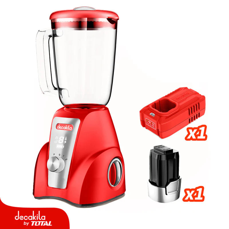 Licuadora Inalámbrica Roja 1.5L 300W 16V 2 Velocidades.Jarra De Vidrio. Incluye Batería Y Cargador. Decakila KUJB052R DECAKILA