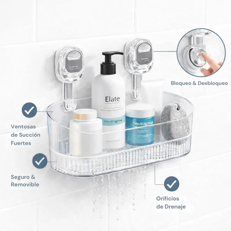 Repisa Transparente Organizador De Ducha Con Ventosas De Succión Fuertes Sin Taladro. Estante De Baño Con Drenaje Y Sistema De Bloqueo LT284