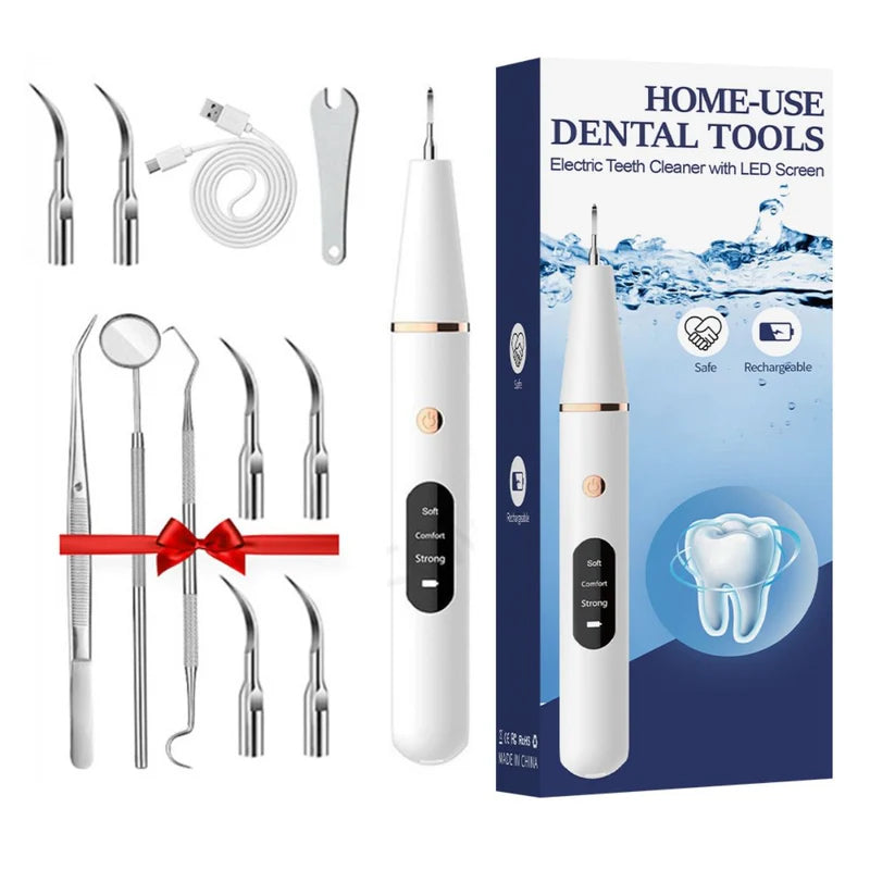 Limpiador Dental Ultrasónico Eléctrico Recargable Con Pantalla LED. Removedor Bucal De Sarro Y Placa Con 5 Modos De Limpieza, Impermeable IPX6 (Incluye 6 Cabezales) LT590