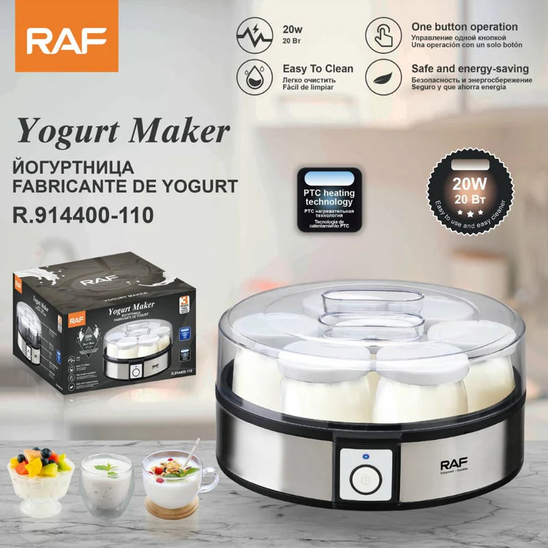 Máquina Para Yogurt Casero. Yogurtera Eléctrica 7 Vasos 20W 110V. Prepara Yogurt Natural. R.914400-110 RAF