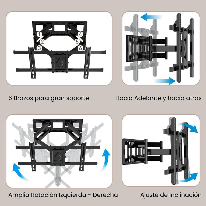 Soporte De TV Ajustable Telescópico Para Pantallas 40-80” Con Inclinación ±5°. VESA 600×400 Mm. Brazo Giratorio Para Monitor. TU108 Selecto