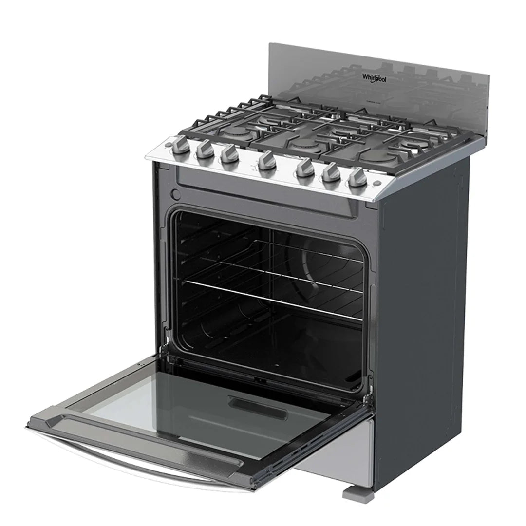 Estufa con Horno a Gas Whirlpool LWFR3400D de 30 Pulgadas con 6 Quemadores, Parrillas de Hierro Fundido y Horno EverClean