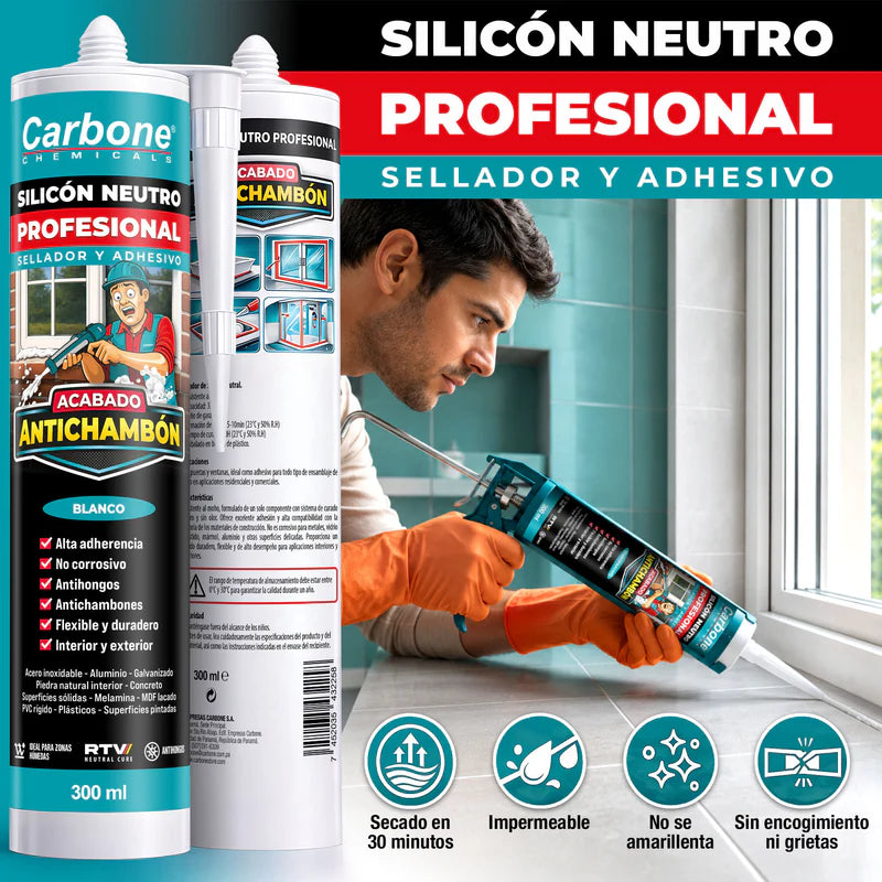 Silicón Neutro Blanco Multipropósito Resistente A Rayos UV 300 Ml Calidad Profesional. Sellador Silicona.