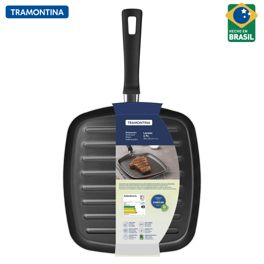 Bifera Tramontina Loreto en Aluminio con Revestimiento Interno Antiadherente Starflon Max y Mango Baquelita 26 cm 1,0 L Grafito 20392/024 Sartén. TRAMONTINA