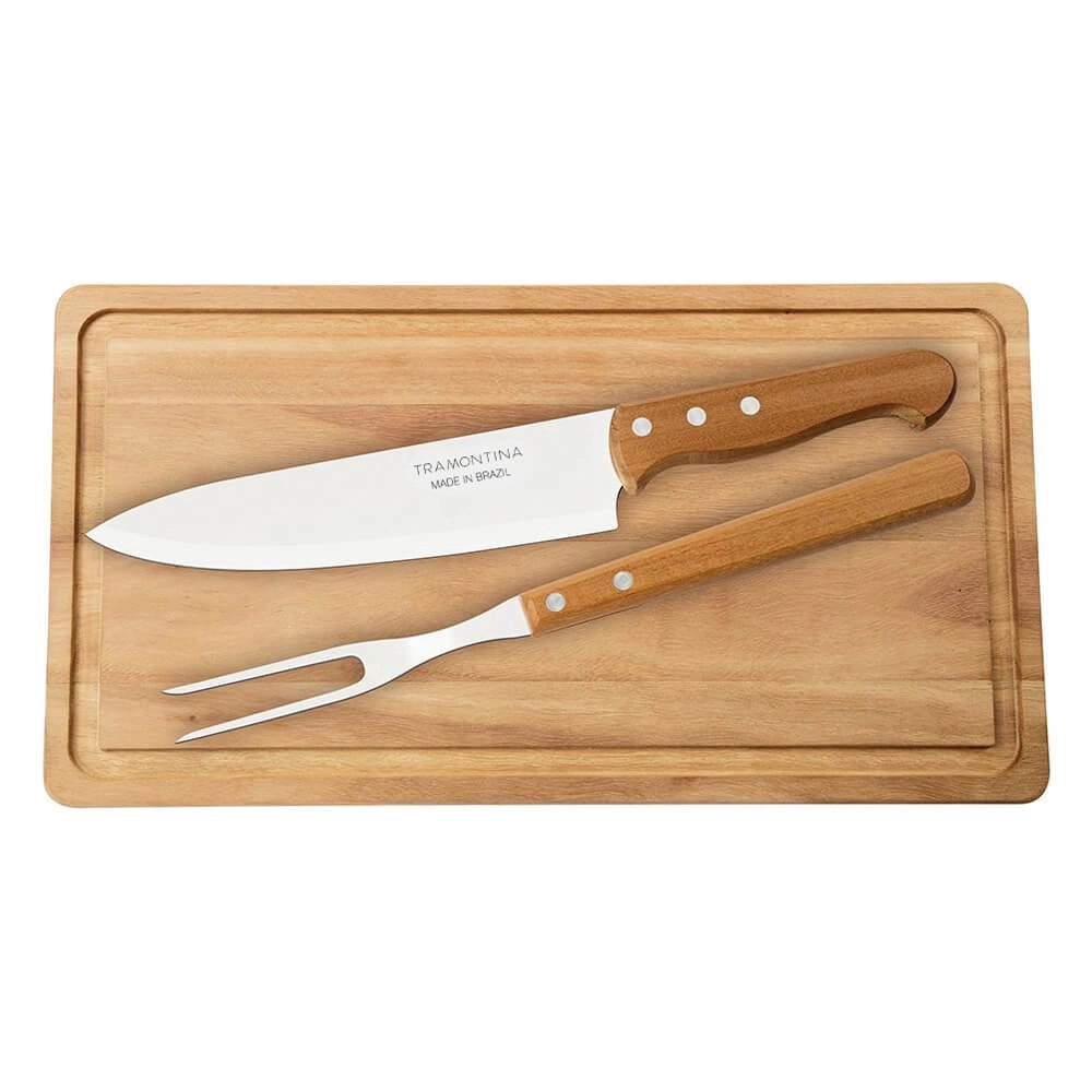 Juego de 3 Piezas Trinchante, Cuchillo & Tabla de Picar Tramontina 22399/089