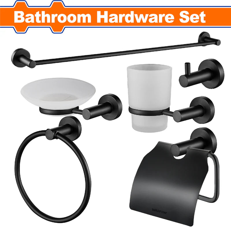 Accesorios Para Baño. 6 Piezas. Fabricado En Aleación De Zinc, Acero Inoxidable Y Vidrio. Negro. Wadfow WZG1517 WADFOW