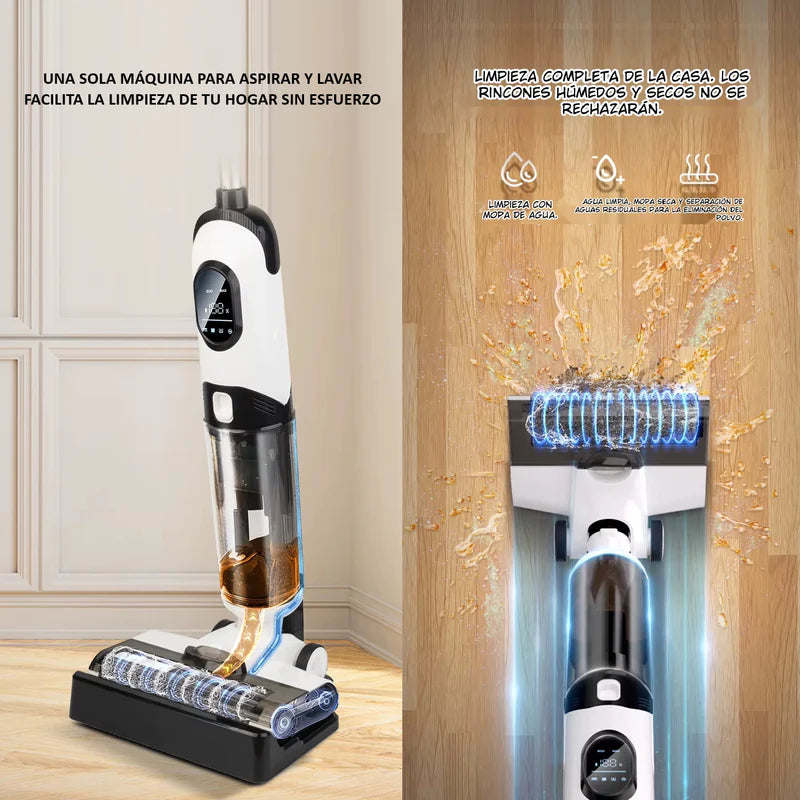 Trapeador Fregona Mopa Aspiradora Electrica Inteligente Inalámbrica Recargable, Mopea Y Aspira, Agua Seco Y Húmedo 170W Batería 2600 Mah Función De Autolimpieza VCMSNM306 CARBONE