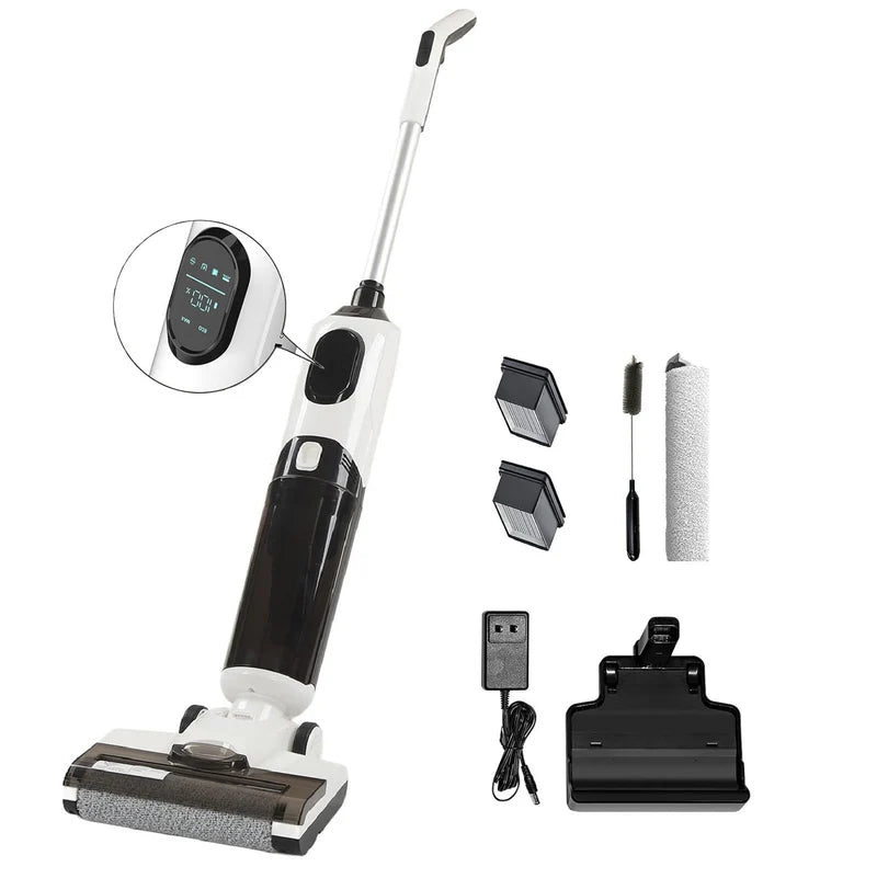 Trapeador Fregona Mopa Aspiradora Electrica Inteligente Inalámbrica Recargable, Mopea Y Aspira, Agua Seco Y Húmedo 170W Batería 2600 Mah Función De Autolimpieza VCMSNM306 CARBONE
