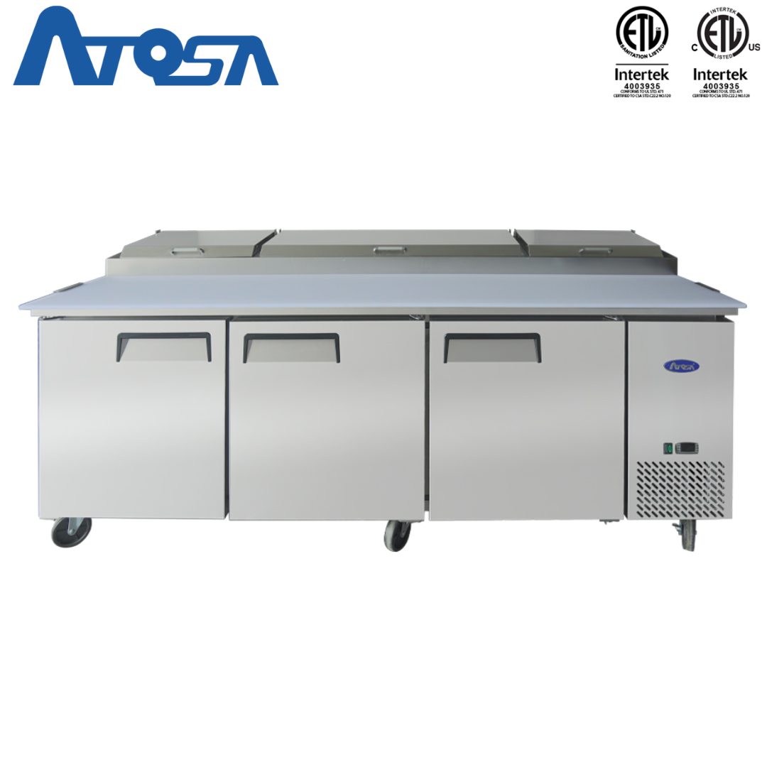 (PP) Mesa para Preparación de Pizza de 3 Puertas Refrigerada 93"/236cm Acero Inoxidable Atosa MPF8203GR Atosa