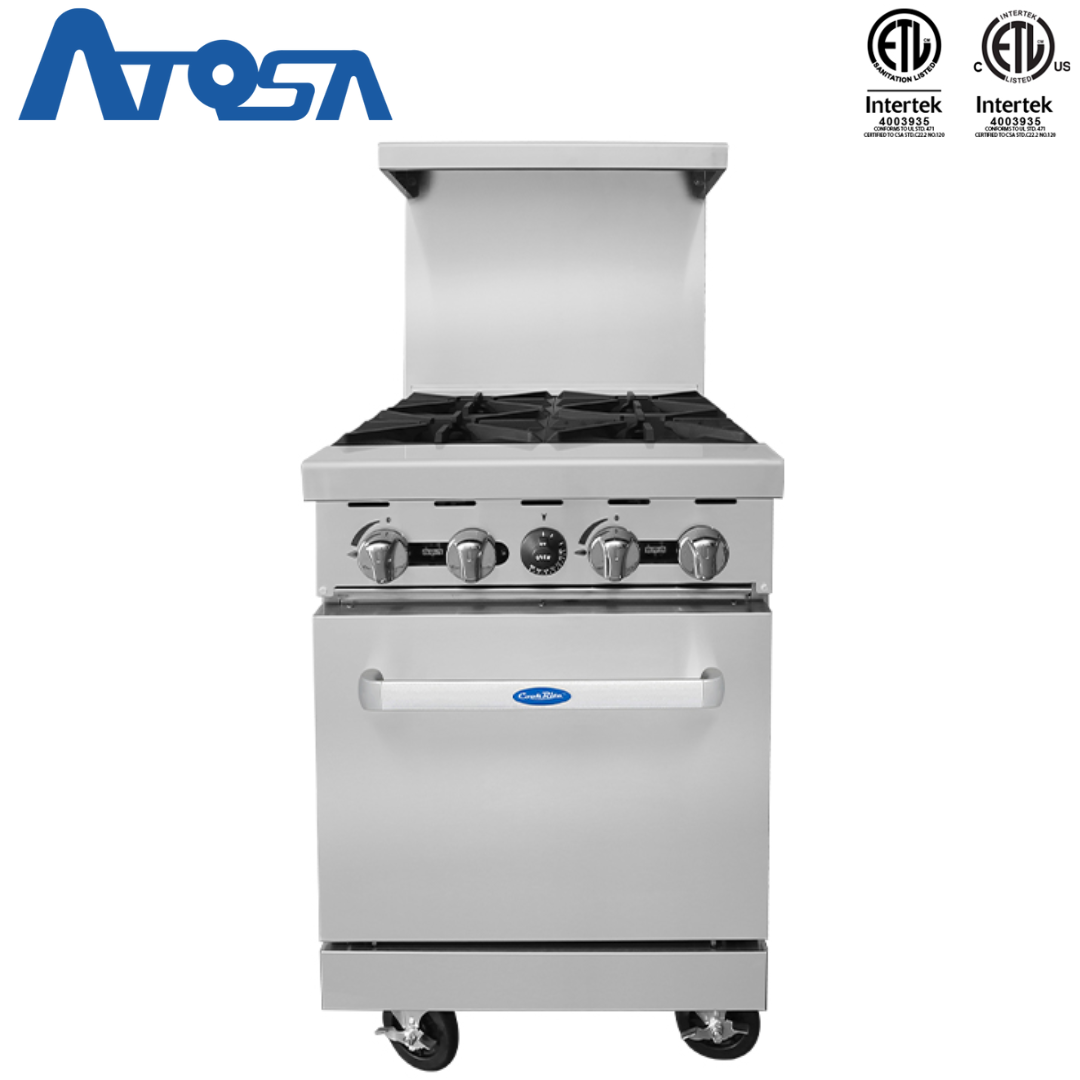 (PP) Estufa con Horno Industrial a Gas 24" de 4 Quemadores Acero Inoxidable Atosa ATO-4B