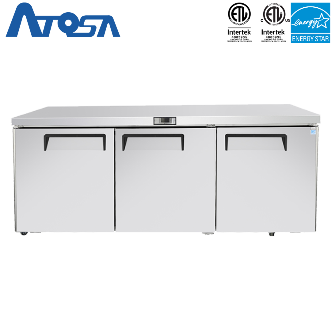 Refrigerador Bajo Encimera de 72" 3 Puertas Acero Inoxidable Atosa MGF8404GR Undercounter Refrigerado. Mesa Refrigerada.