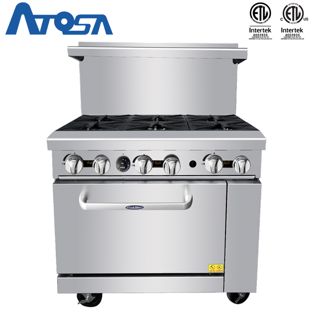 (PP) Estufa con Horno a Gas de 6 Quemadores 36" de Acero Inoxidable Atosa ATO-6B Atosa