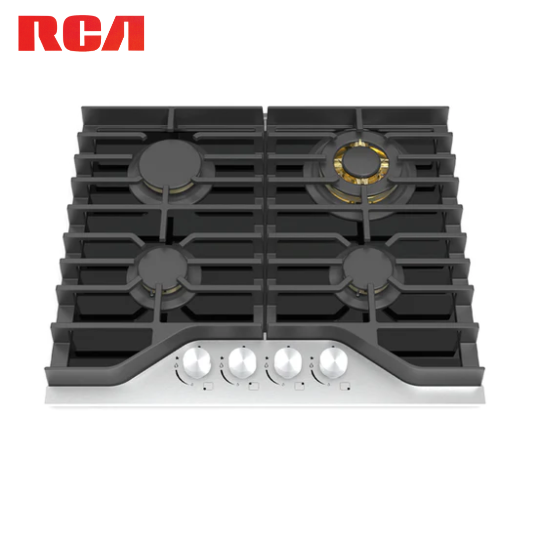 Estufa Empotrable a Gas de 4 Quemadores 24" de Acero Inoxidable 304 y Vidrio Templado Negro 8mm RCA RCBS60BG RCA