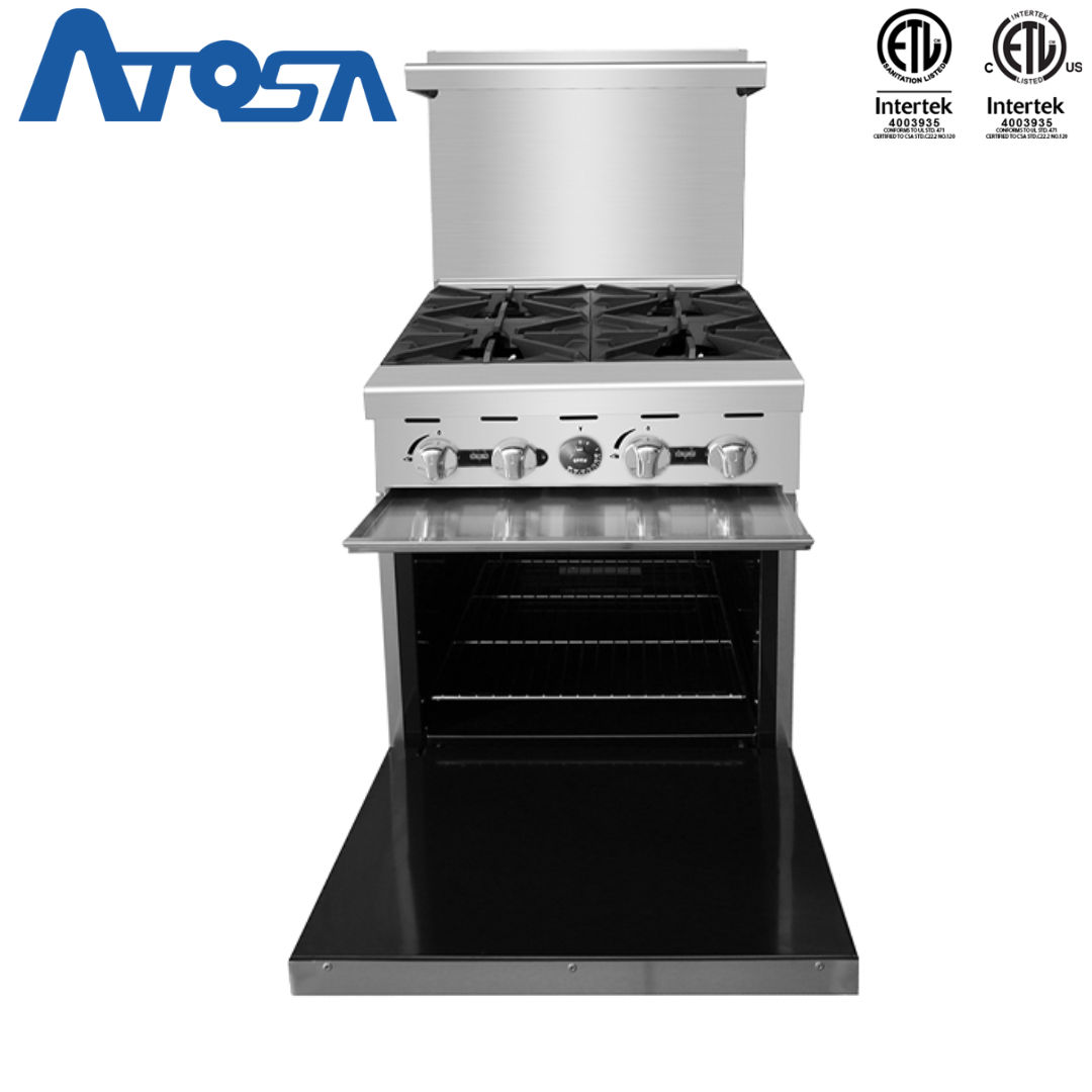 (PP) Estufa con Horno Industrial a Gas 24" de 4 Quemadores Acero Inoxidable Atosa ATO-4B