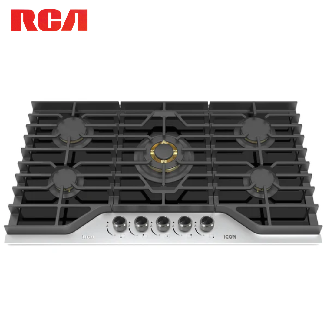 Estufa Empotrable a Gas 5 Quemadores 36" Acero Inoxidable 304 y Vidrio Templado Negro 8mm RCA RCBS90BG RCA