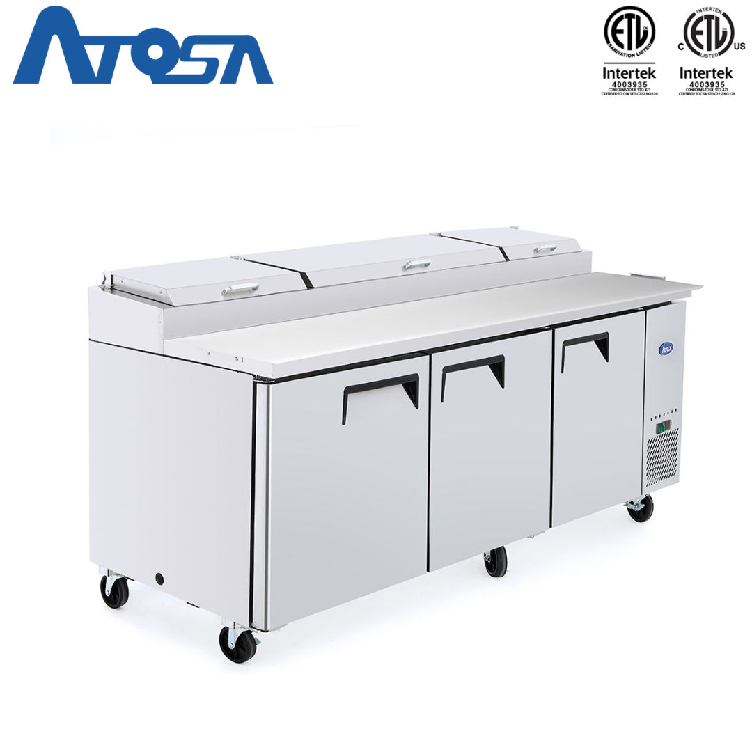 (PP) Mesa para Preparación de Pizza de 3 Puertas Refrigerada 93"/236cm Acero Inoxidable Atosa MPF8203GR Atosa