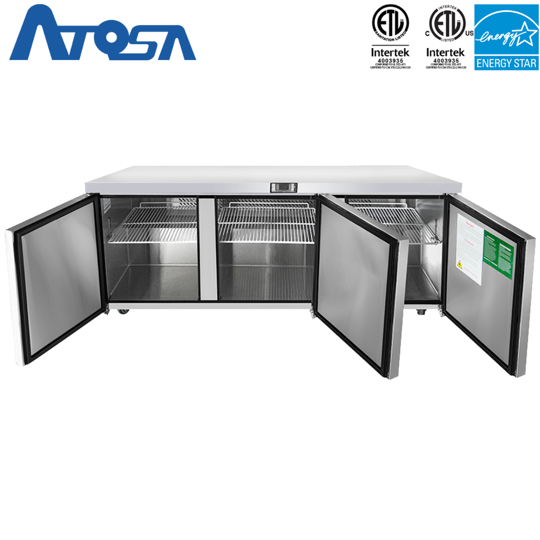 Refrigerador Bajo Encimera de 72" 3 Puertas Acero Inoxidable Atosa MGF8404GR Undercounter Refrigerado. Mesa Refrigerada.