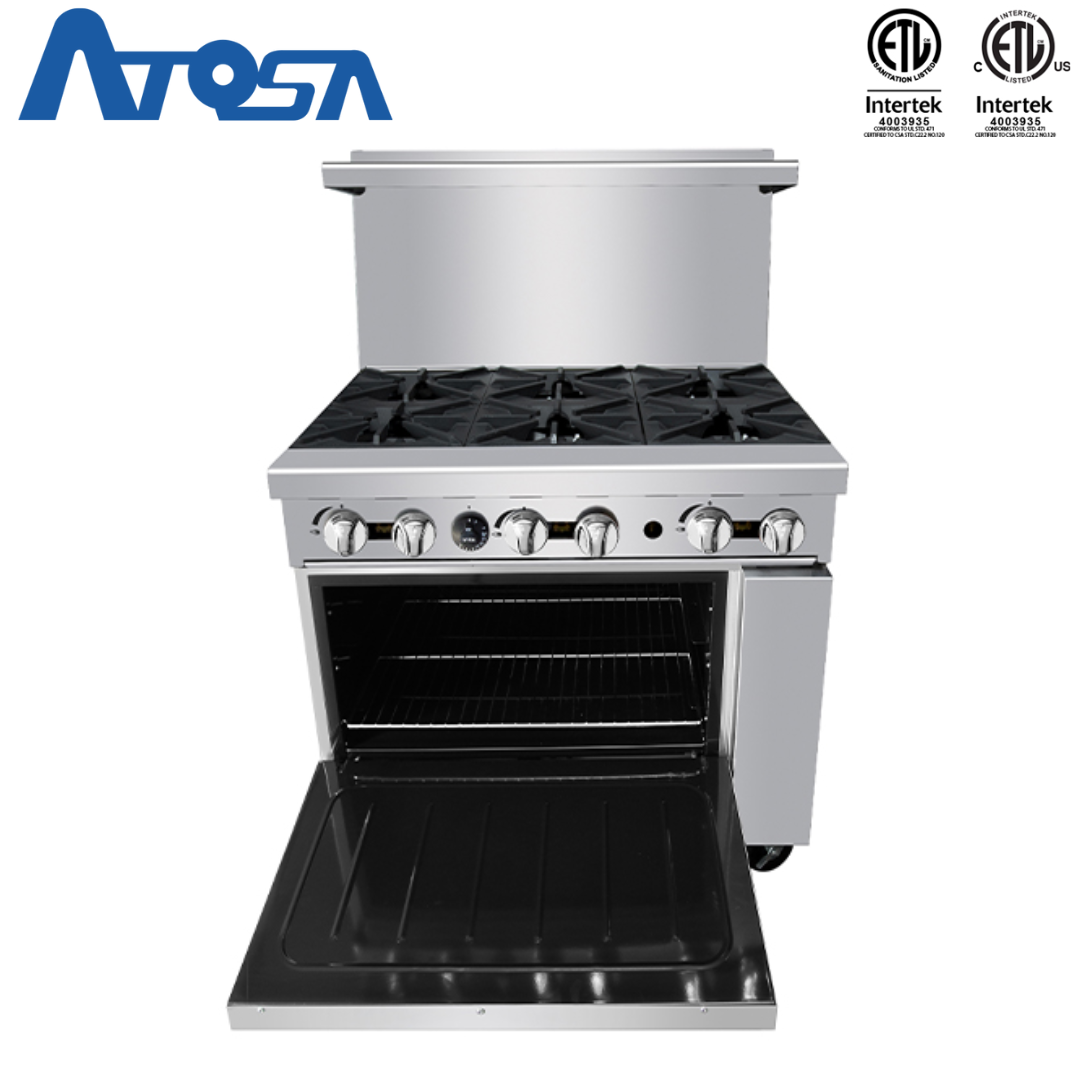 (PP) Estufa con Horno a Gas de 6 Quemadores 36" de Acero Inoxidable Atosa ATO-6B