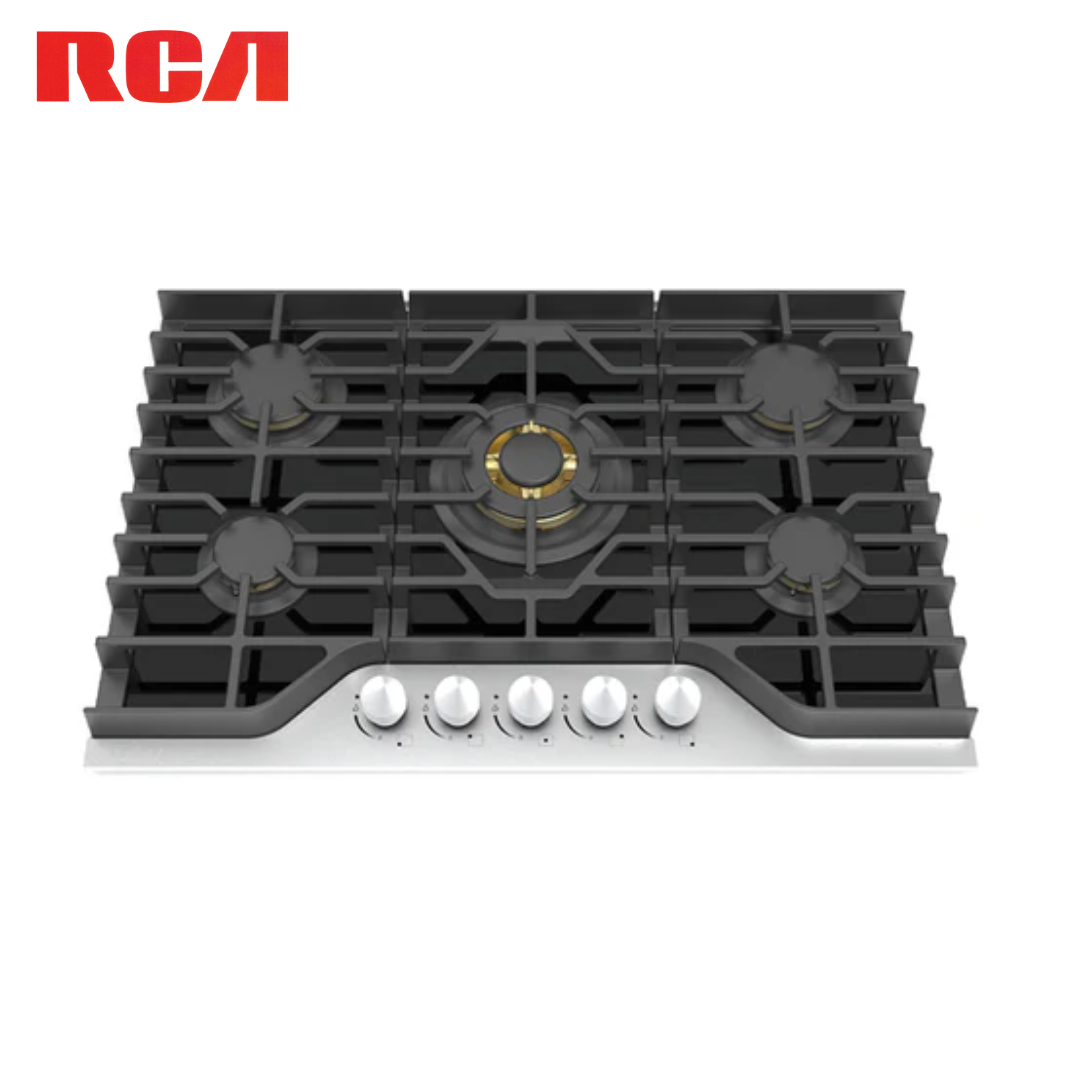 Estufa Empotrable a Gas 5 Quemadores 30" de Acero Inoxidable 304 y Vidrio Templado Negro 8mm RCA RCBS80BG RCA