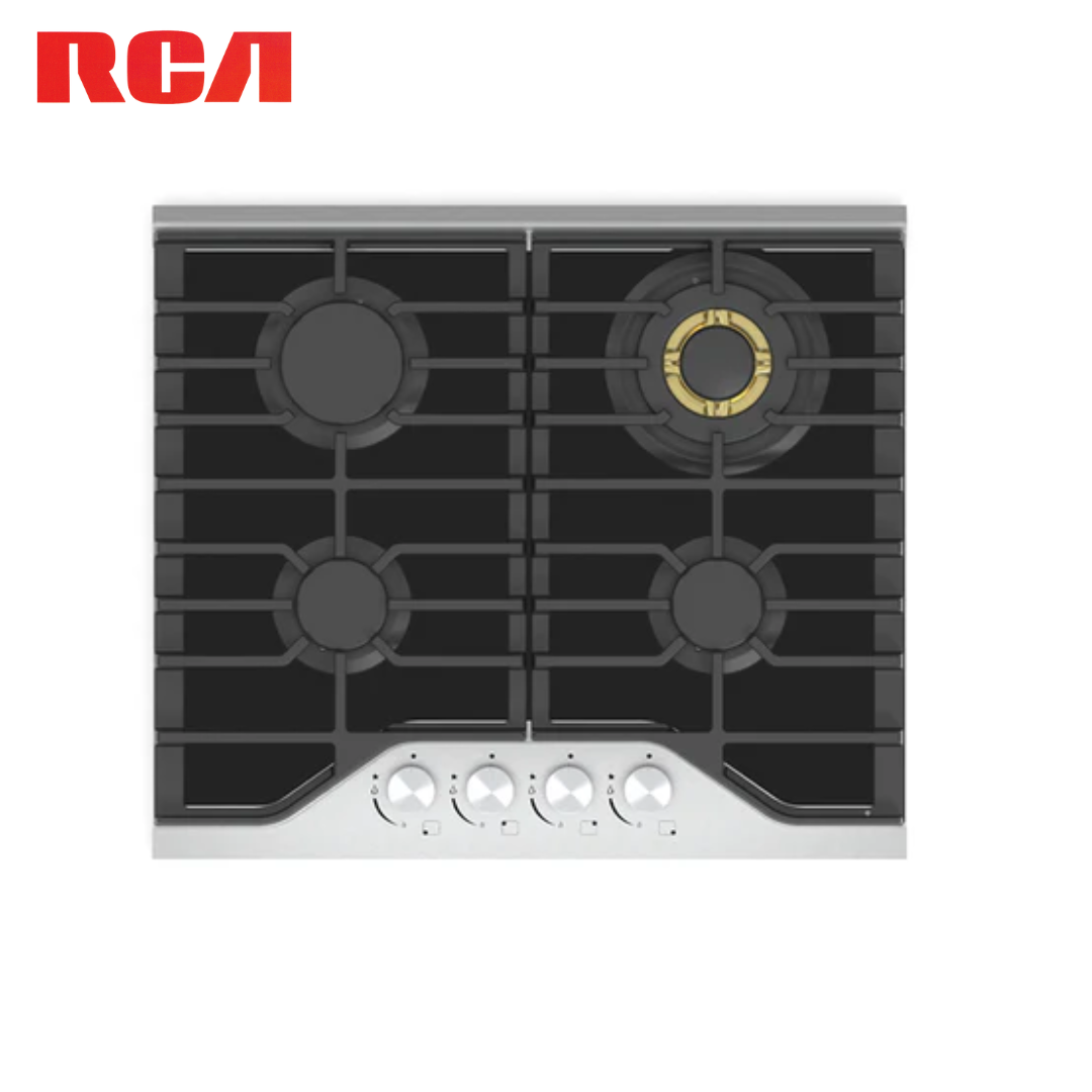 Estufa Empotrable a Gas de 4 Quemadores 24" de Acero Inoxidable 304 y Vidrio Templado Negro 8mm RCA RCBS60BG