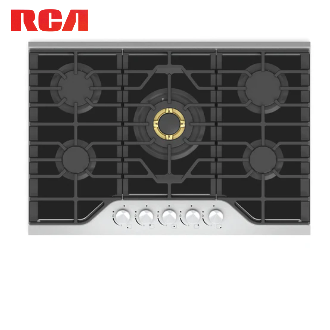 Estufa Empotrable a Gas 5 Quemadores 30" de Acero Inoxidable 304 y Vidrio Templado Negro 8mm RCA RCBS80BG RCA