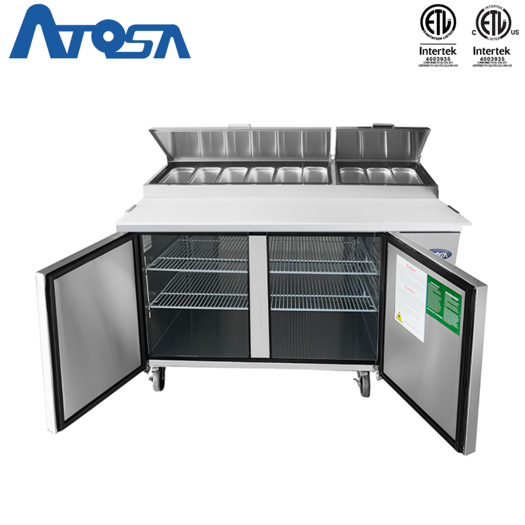 Mesa para Preparación de Pizza de 2 Puertas Refrigerada 67" Acero Inoxidable Atosa MPF8202GR Pizza prep. Atosa