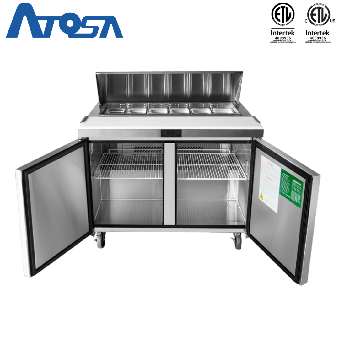 Mesa Estándar Sandwichera Refrigerada 48" 2 Puertas Acero Inoxidable Atosa MSF8302GR Salad prep. Atosa