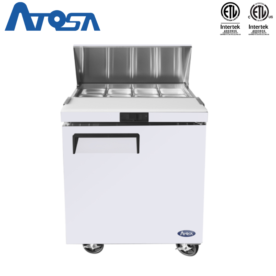 Mesa Estándar Sandwichera Refrigerada de 27" 1 Puerta Acero Inoxidable Atosa MSF8301GR Salad Prep. Atosa