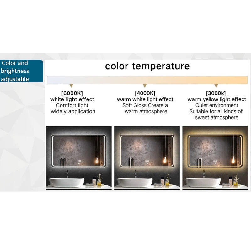 Espejo Rectangular Con Luz Led Y Sistema Antiempañante (Alto 50 Cm X Largo 70 Cm) Baño GMIRROR01 Selecto