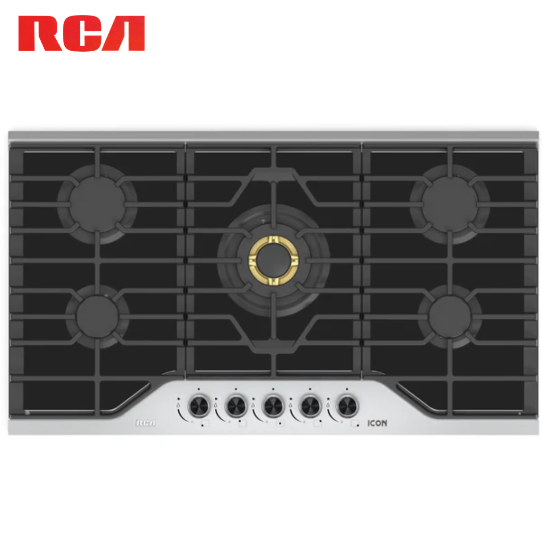 Estufa Empotrable a Gas 5 Quemadores 36" Acero Inoxidable 304 y Vidrio Templado Negro 8mm RCA RCBS90BG RCA