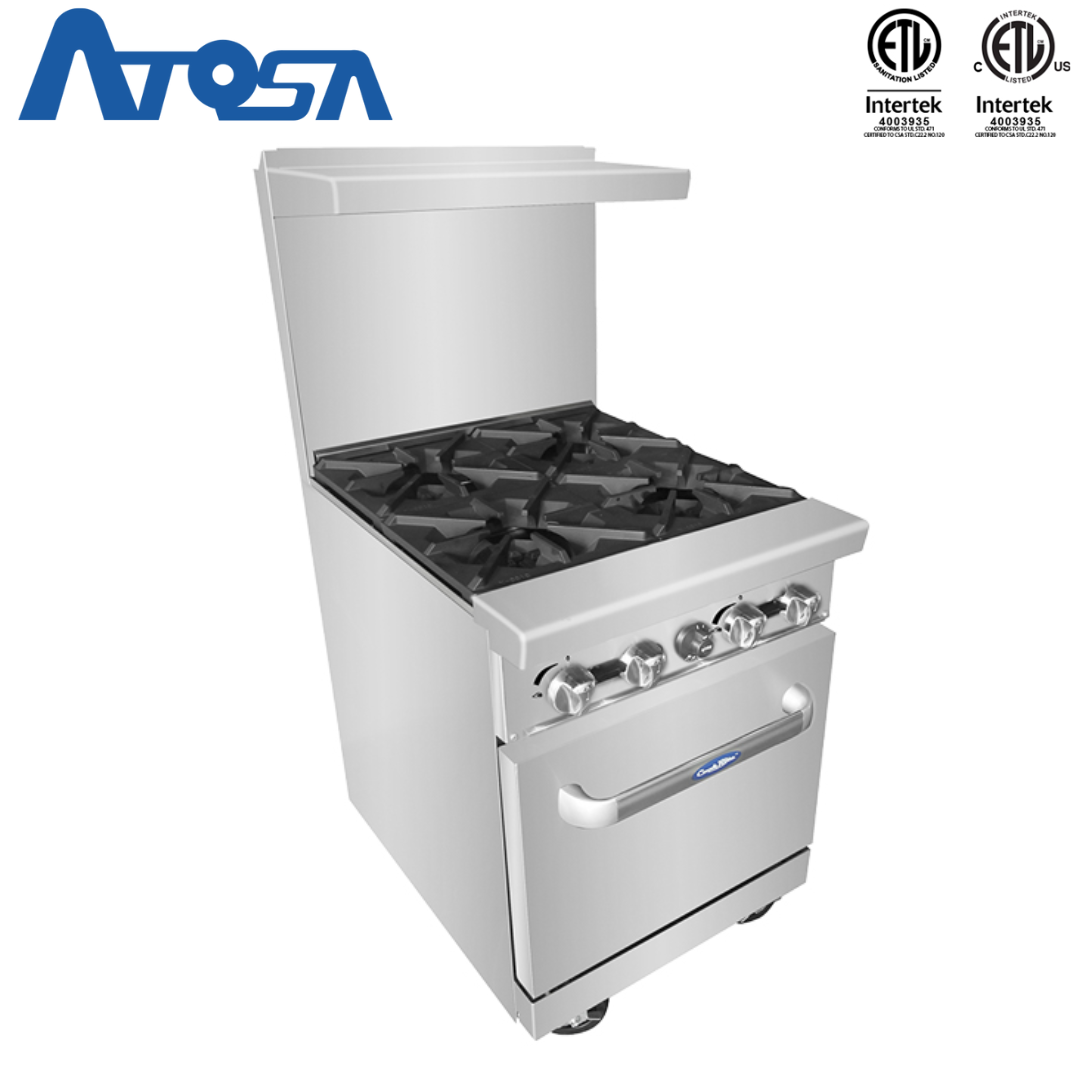 (PP) Estufa con Horno Industrial a Gas 24" de 4 Quemadores Acero Inoxidable Atosa ATO-4B Atosa
