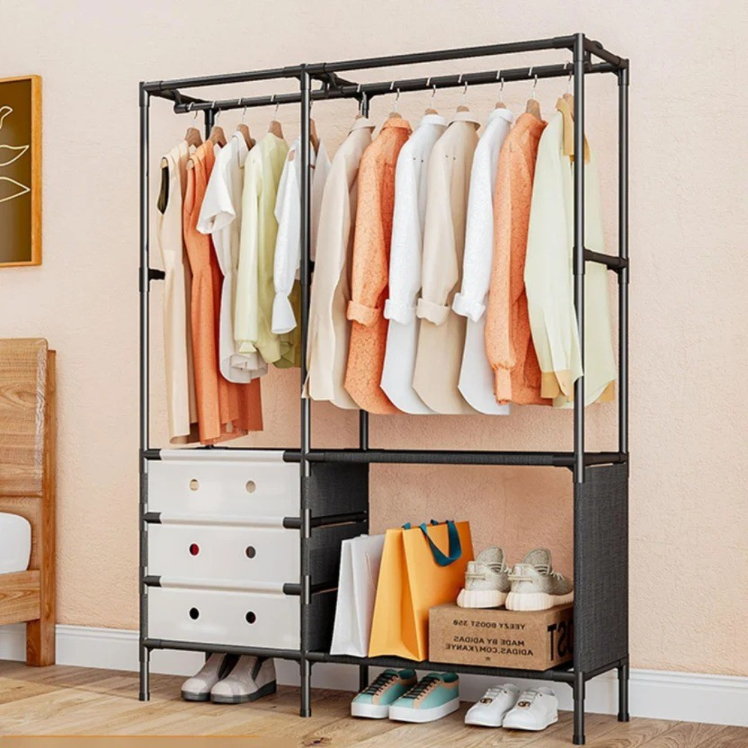 (LLEGANDO 27 DE MARZO) Perchero Tendedero de Ropa con Gavetas Multifuncional Moderno 188x103x41cm NS440259