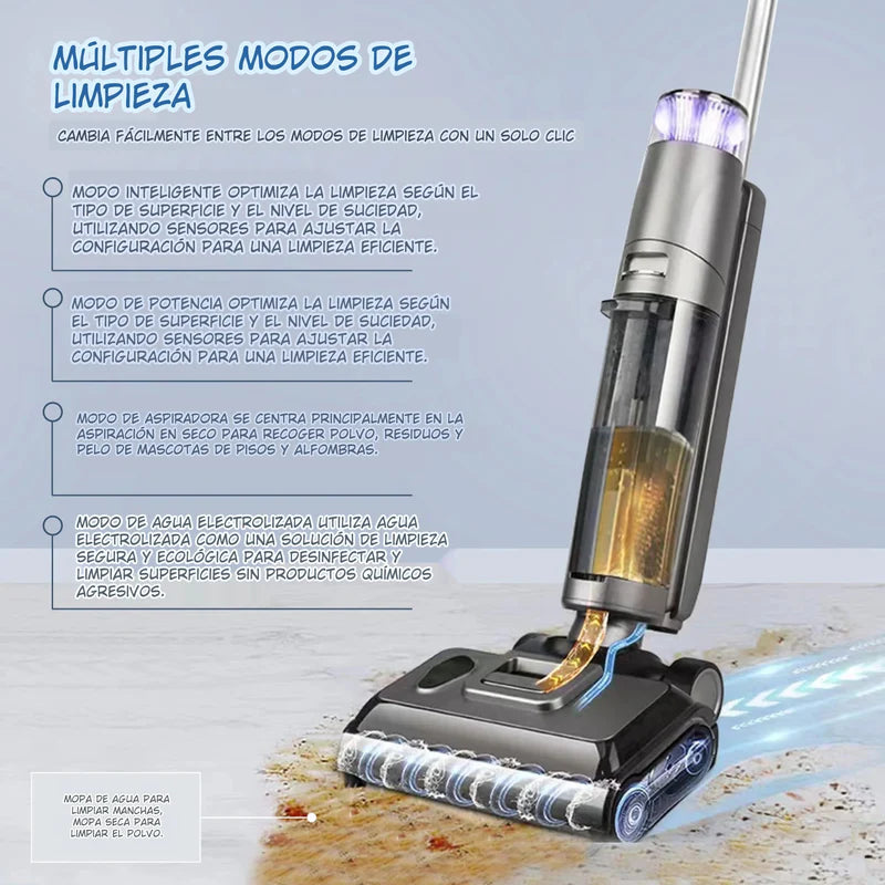 Trapeador Fregona Mopa Aspiradora Electrica Inteligente Inalámbrica Recargable, Mopea Y Aspira, Agua, Seco Y Húmedo 200W Batería 4000 Mah Función De Autolimpieza, Secado Y Electrolisis VCMSNK10 CARBONE