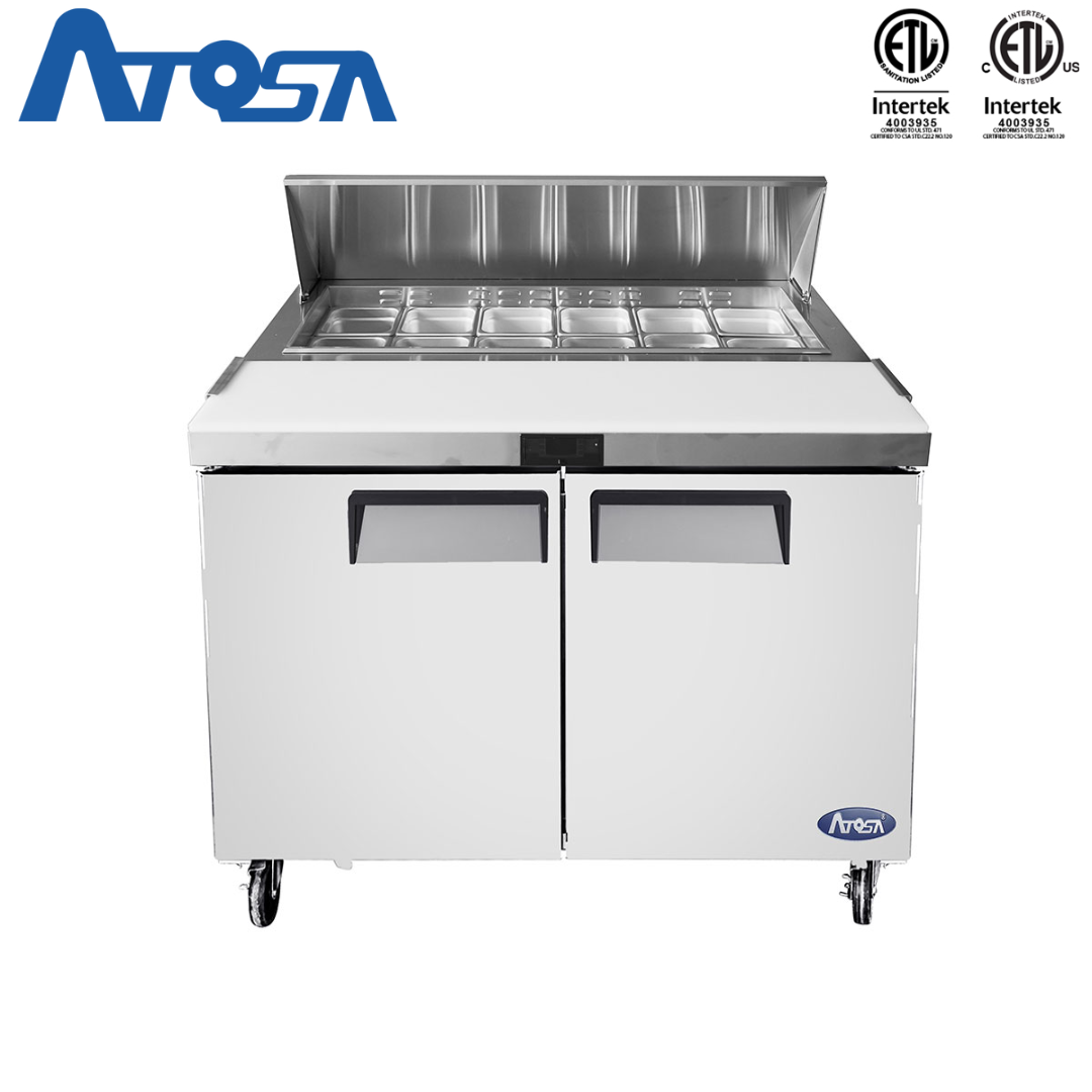Mesa Estándar Sandwichera Refrigerada 48" 2 Puertas Acero Inoxidable Atosa MSF8302GR Salad prep. Atosa