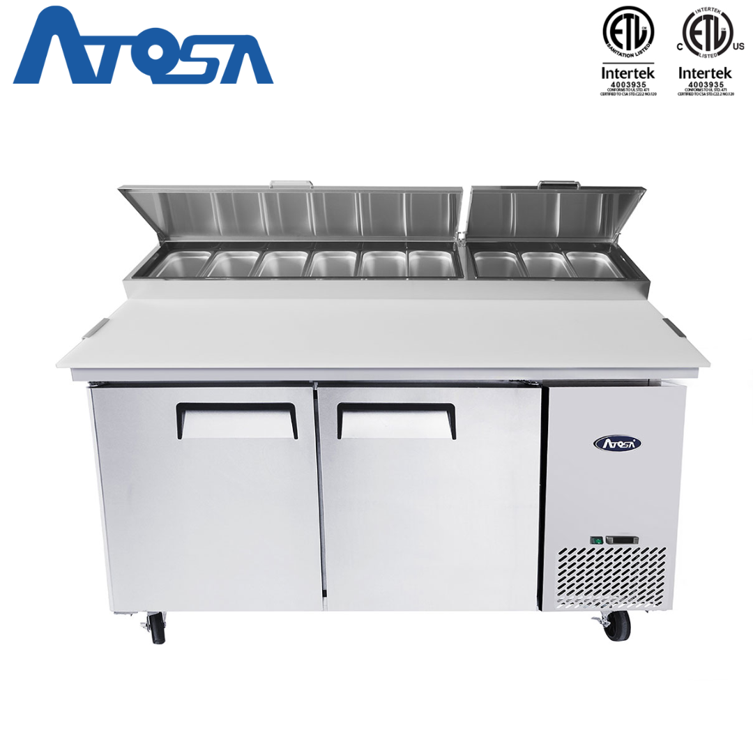 Mesa para Preparación de Pizza de 2 Puertas Refrigerada 67" Acero Inoxidable Atosa MPF8202GR Pizza prep. Atosa