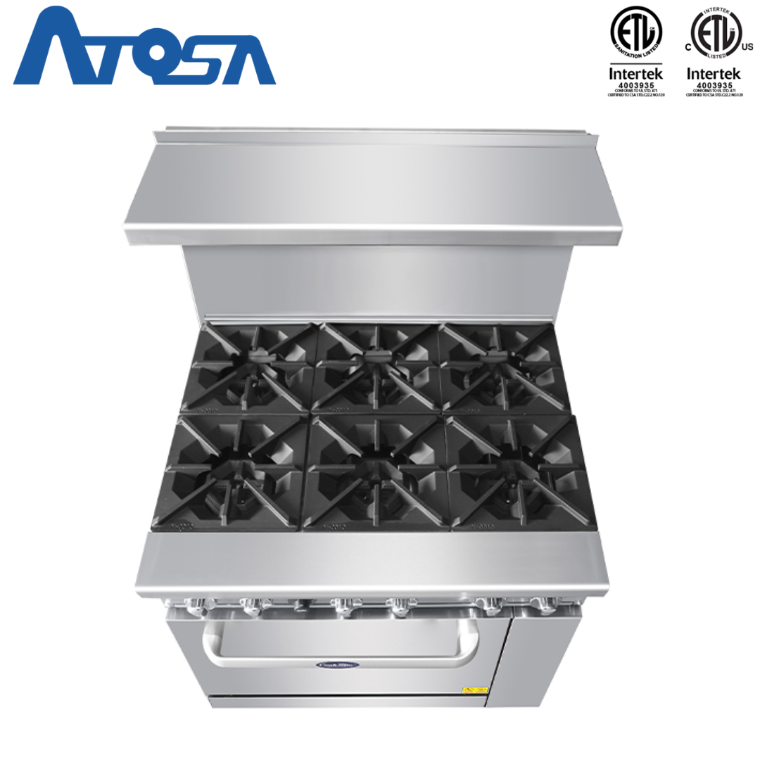 (PP) Estufa con Horno a Gas de 6 Quemadores 36" de Acero Inoxidable Atosa ATO-6B Atosa
