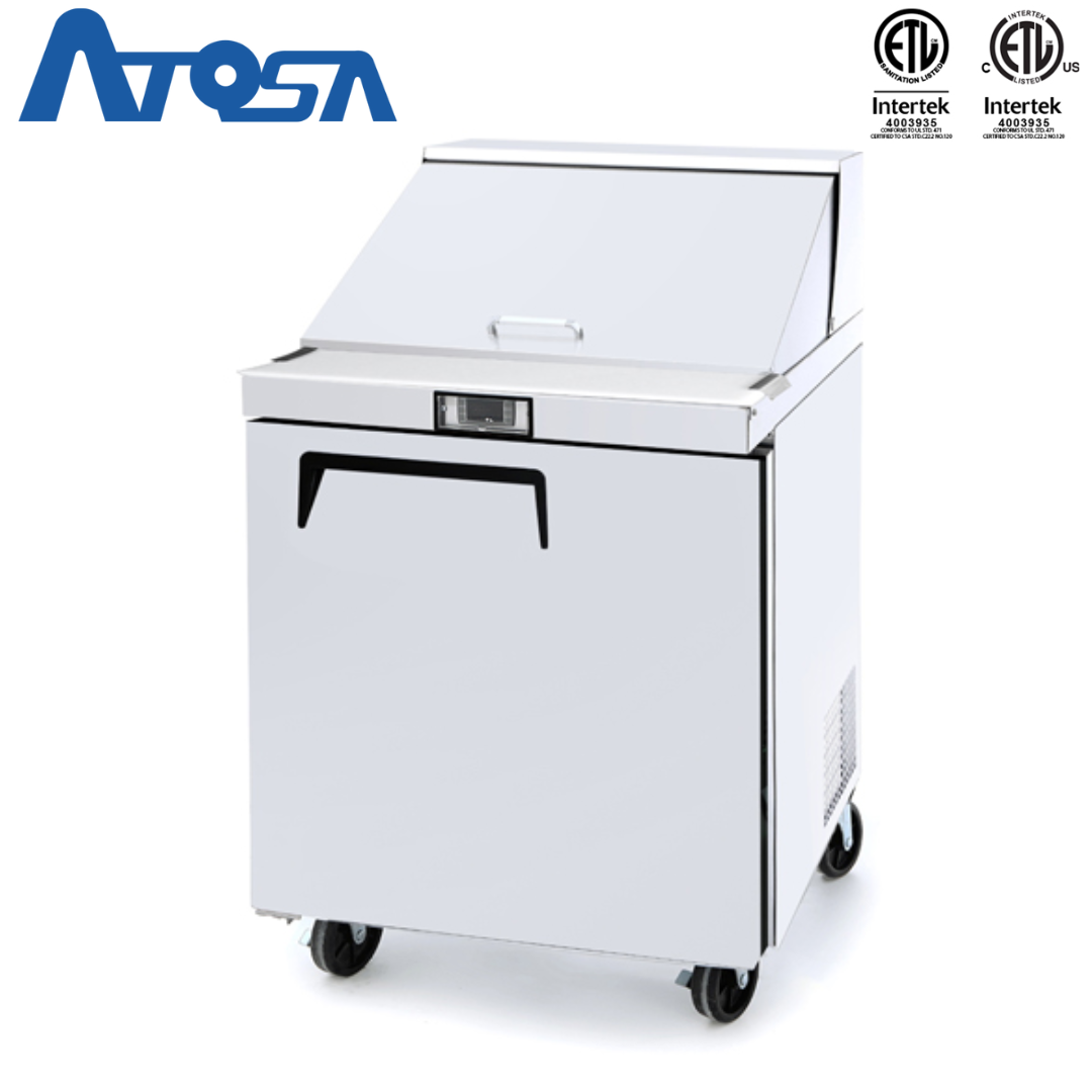 Mesa Estándar Sandwichera Refrigerada de 27" 1 Puerta Acero Inoxidable Atosa MSF8301GR Salad Prep. Atosa