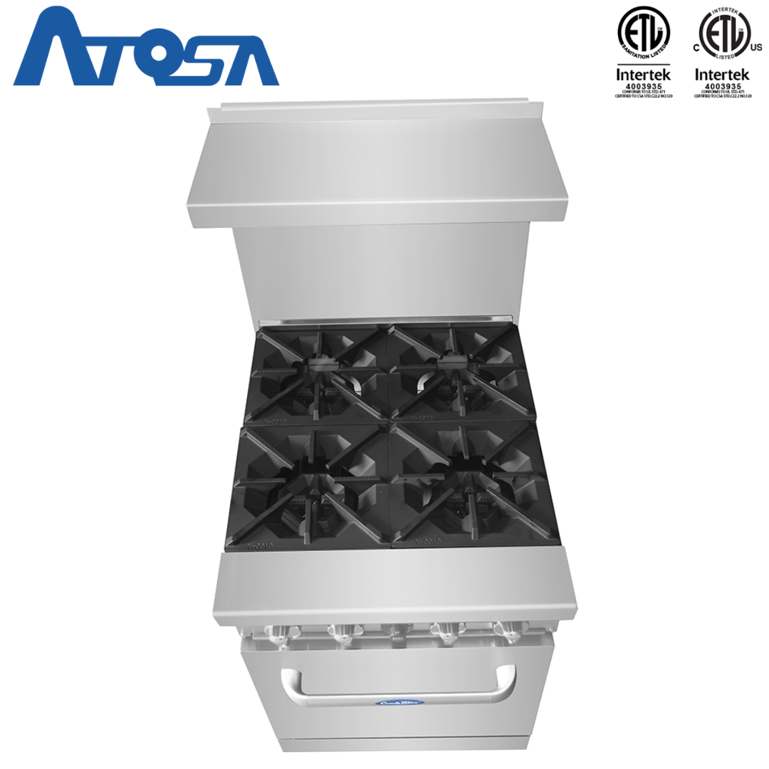 (PP) Estufa con Horno Industrial a Gas 24" de 4 Quemadores Acero Inoxidable Atosa ATO-4B