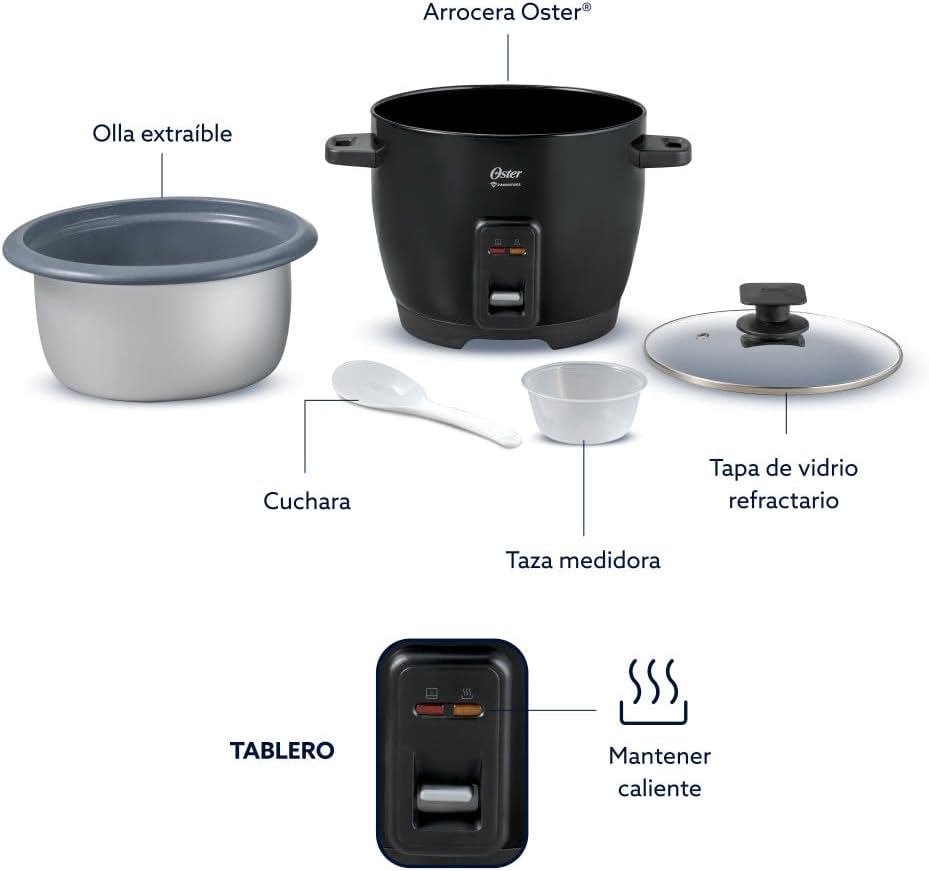(LLEGANDO 27 DE JULIO) Arrocera Oster® con Recubrimiento DiamondForce 7 Tazas – CKSTRCB7DFBL | Antiadherente de Alta Durabilidad